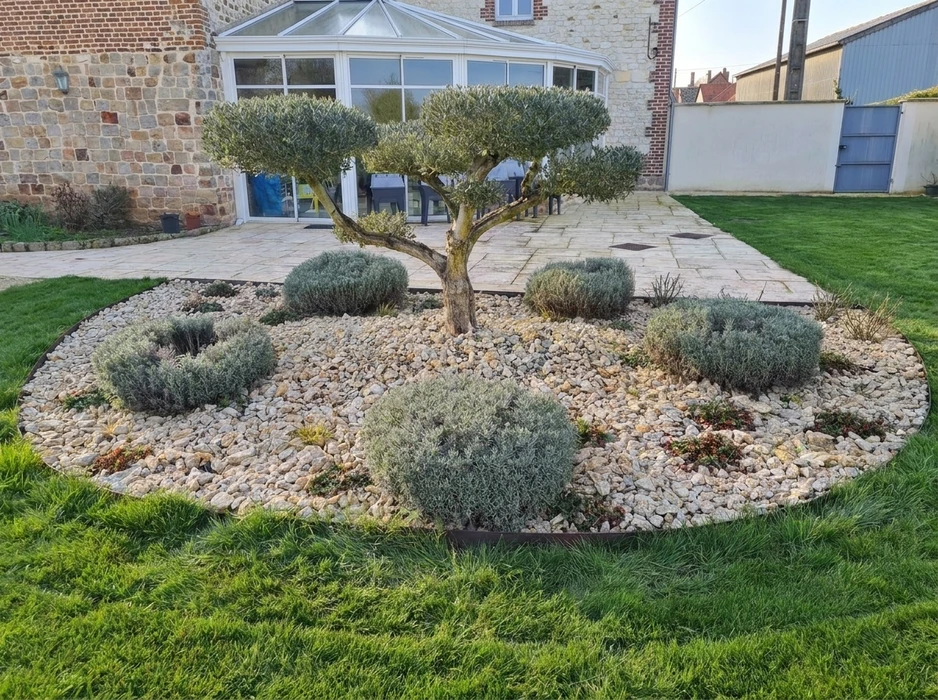 Jardin en cours d'aménagement paysager, vue extérieure